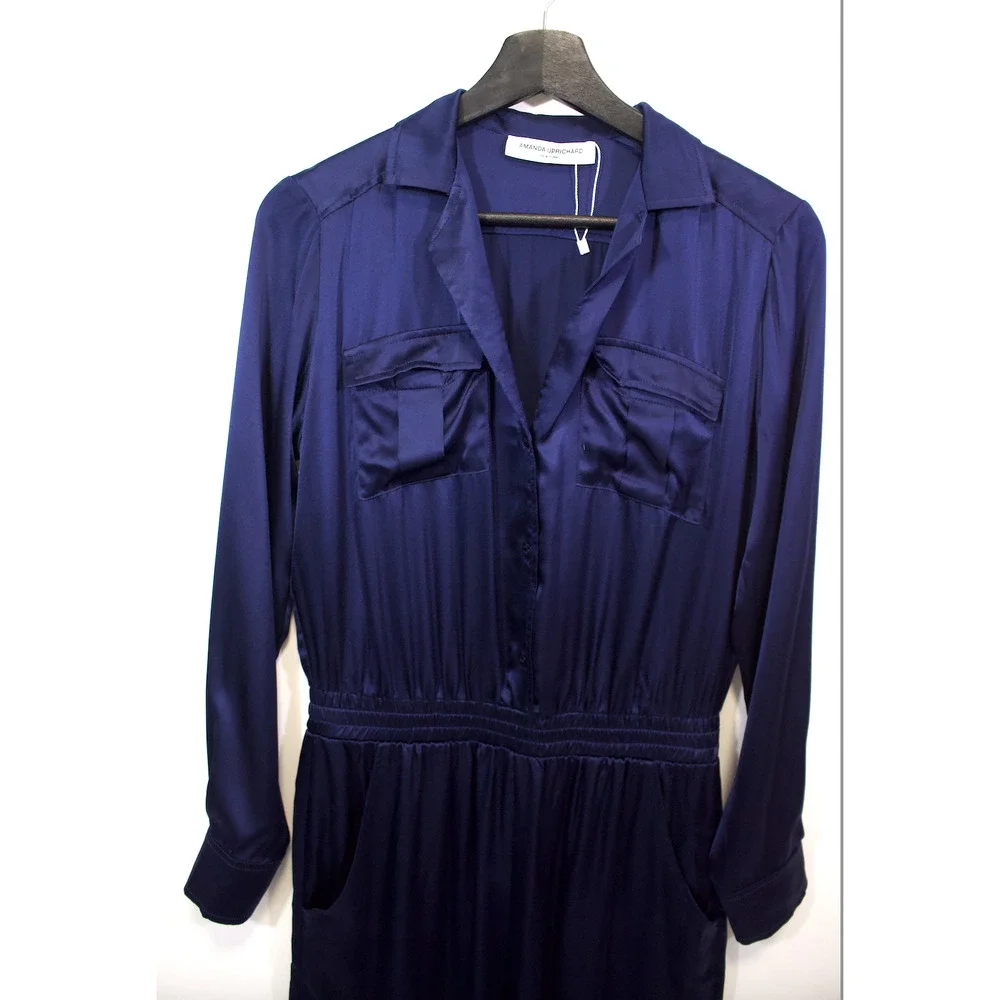 NEW Amanda Uprichard Felix Jumpsuit Revolve 100% Silk Size Small  Navy - Picture 7 of 11